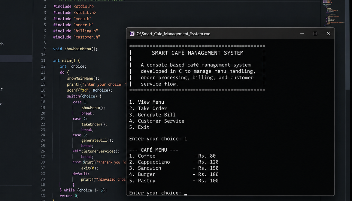Screenshot of Smart Café Management System